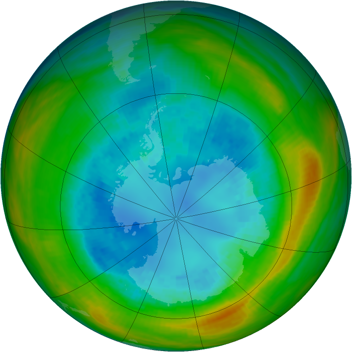 Antarctic ozone map for 31 August 1982